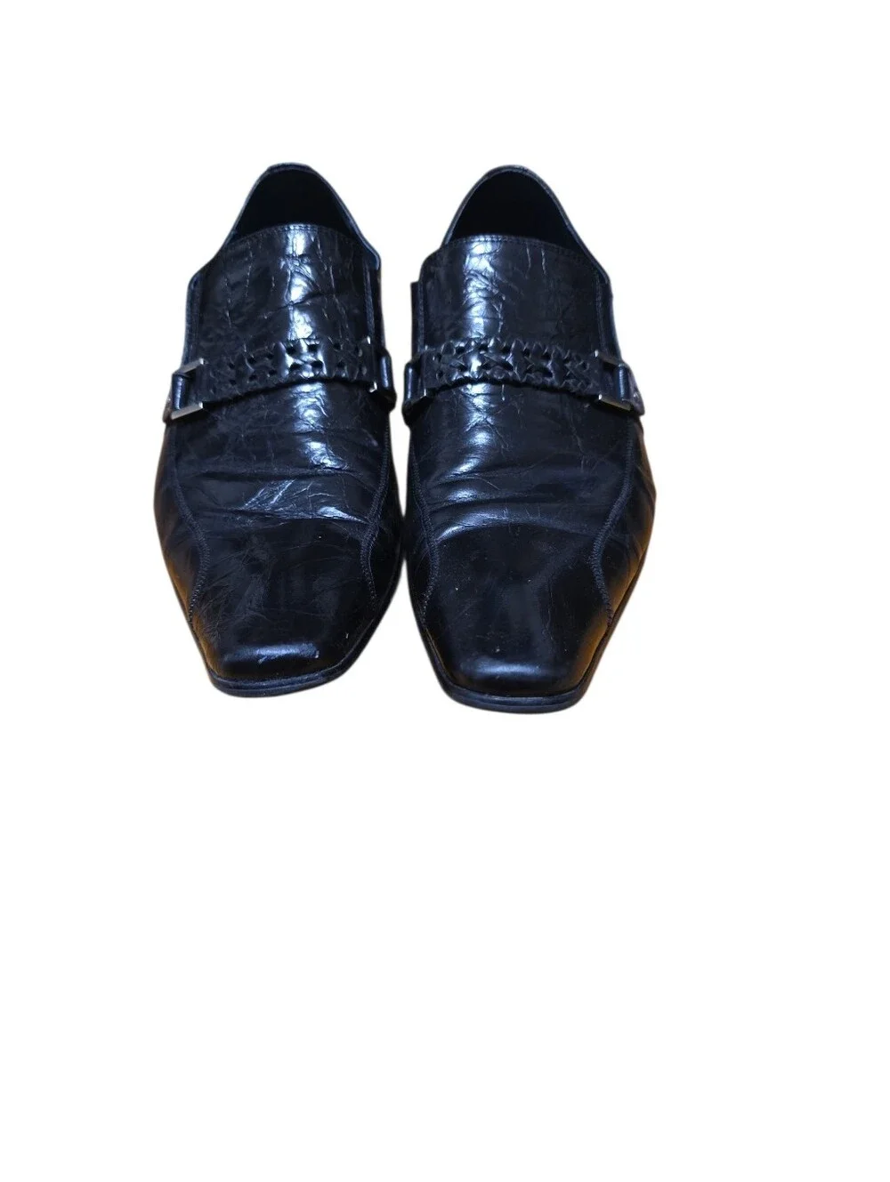 Aldo Black Leather Slip-On Loafers with Decorative Strap | Size 10